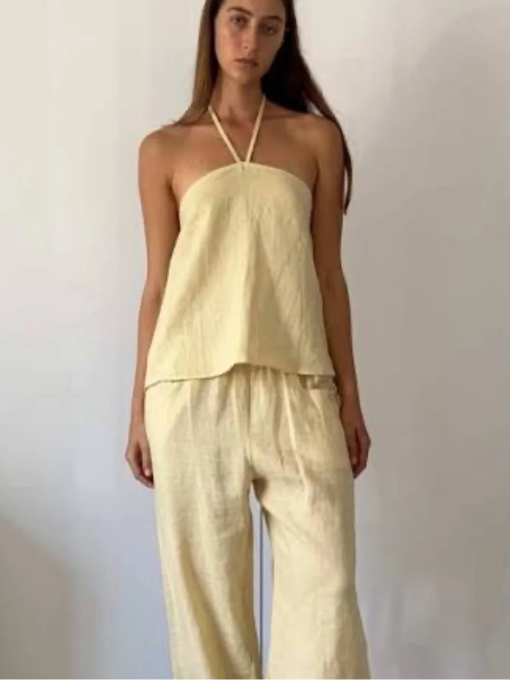Deiji Studios Butter Yellow Linen Halter Top - Picture 7 of 7